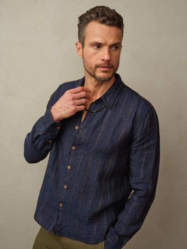 Men's Accord Embroidered Linen Shirt - Image 2