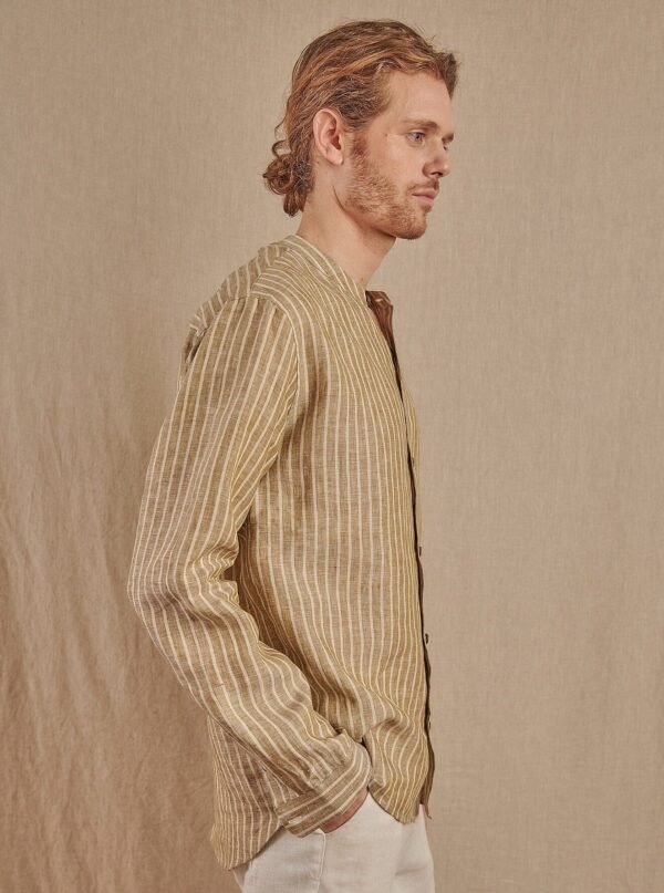 Men's Striped Monty Mandarin in Linen - Final Sale - Image 4