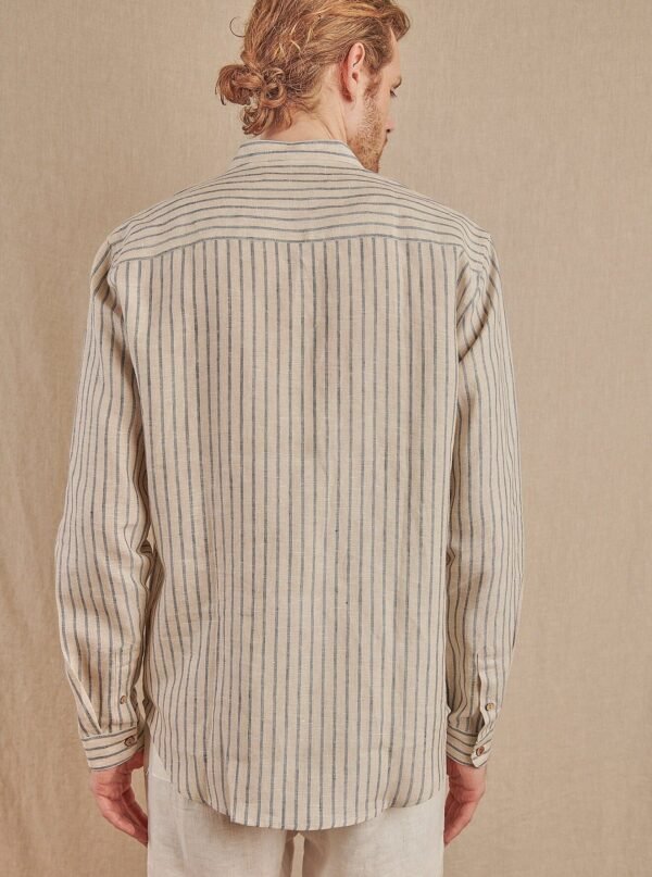 Men's Striped Monty Mandarin in Linen - Final Sale - Image 10
