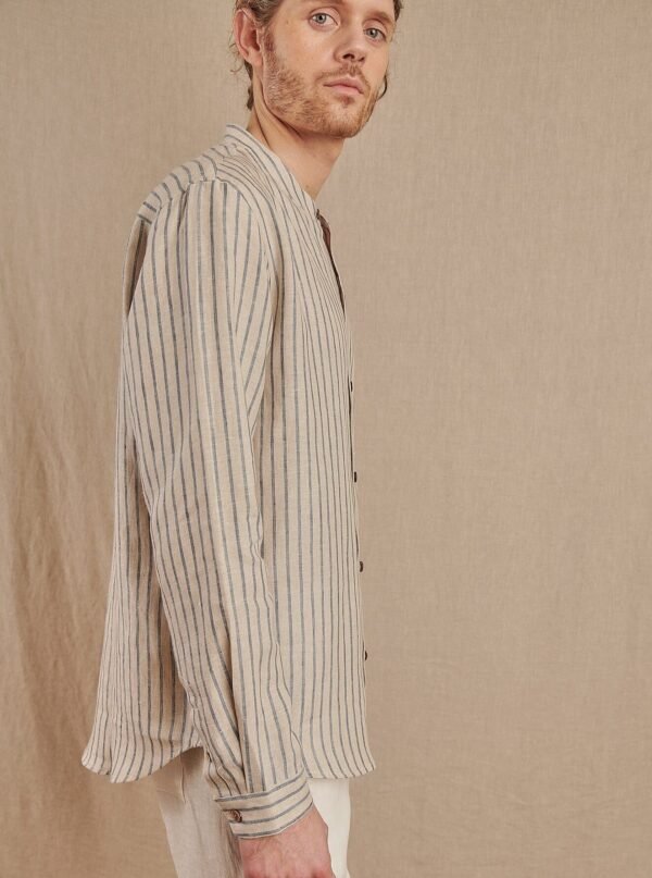 Men's Striped Monty Mandarin in Linen - Final Sale - Image 9
