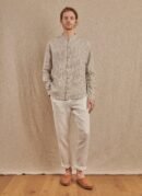 Men's Striped Monty Mandarin in Linen - Final Sale