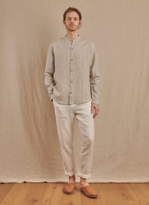 Men's Striped Monty Mandarin in Linen - Final Sale - Image 8