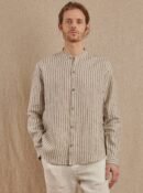 Men's Striped Monty Mandarin in Linen - Final Sale