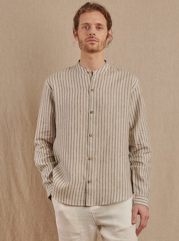 Men's Striped Monty Mandarin in Linen - Final Sale - Image 6