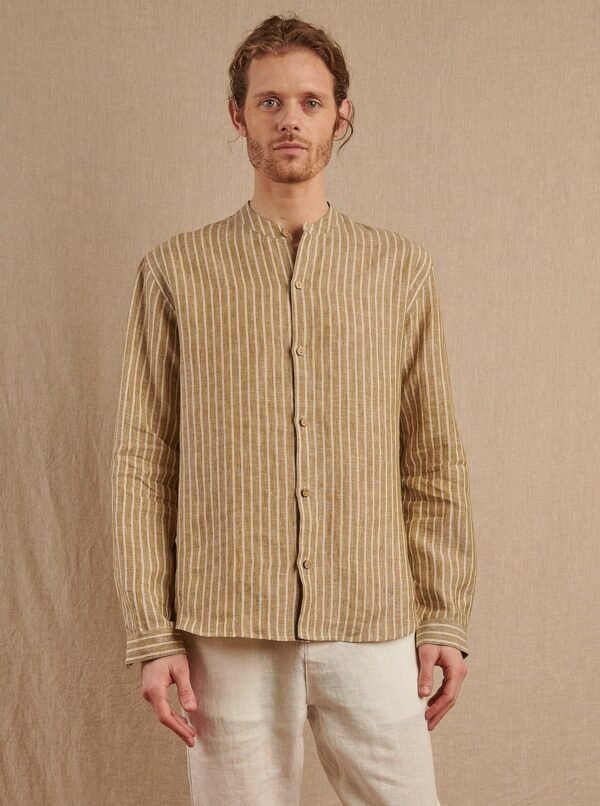 Men's Striped Monty Mandarin in Linen - Final Sale - Image 2